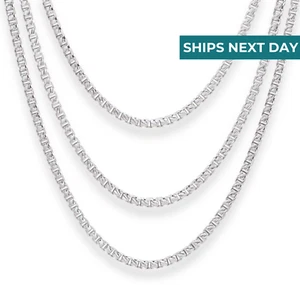 "Collar colgante de cadena caja de plata esterlina 925 maciza de 1 mm-3 mm corte diamante 16""-24" - Imagen 1 de 11