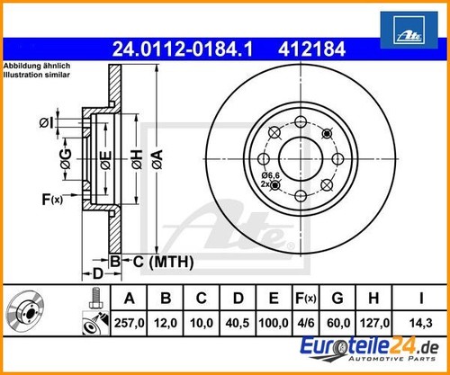 ATE Bremsscheibe Voll Hinten Rechts Links für FORD S-Max (24.0111-0187