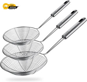 Spider Strainer Skimmer Spoon Set Of 3 Sizes Frying Spoon Stainless Steel Fryer - Picture 1 of 9