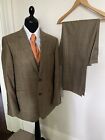 BROOK TAVERNER beige Rust Check Pure Wool 3 Pce Suit & Tie 40”R Chest 36”W 31”L