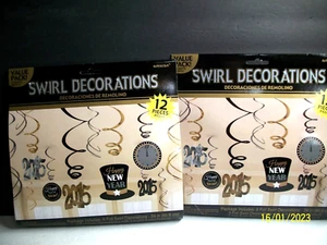 Retro 2015 Happy New Years Eve Hanging Swirl Decorations 12 pcs X 2 - Picture 1 of 3