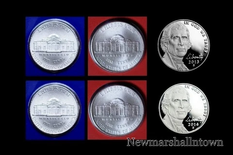 2013 2014 P+D+S Jefferson Nickel Mint Prood Set ~ P+D in Original Mint Wrap Cover