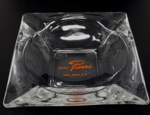 Vintage 60s Hotel Pierre Ashtray Glass Clear Puerto Rico 4.5" - Picture 1 of 13