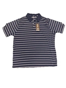 Walter Hagen Men's Polyester Golf Polo XXL Navy Blue Striped Button Collar Sport - Picture 1 of 7