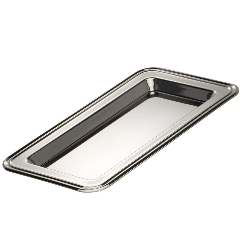 schmales glänzendes rechteckiges versilbertes Tablett 30 cm lang - Bild 1 von 1