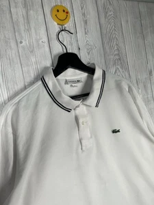 LACOSTE Classic Fit Mens Polo Shirt White Tipped Long Sleeve Size 7 XXL 2XL - Picture 1 of 12