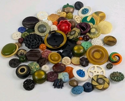 75+ Fancy Twist Celluloid Coil Bakelite Plastic Ball Buttons Vintage Antique LOT - Image 1 of 4