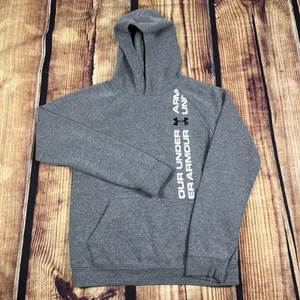 Under Armour Hoodie Gray Black Spell Out Cold Gear Youth Large Hooded Sweatshirt - Picture 1 of 5