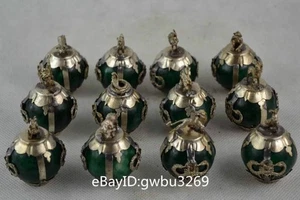 Antiguo Tíbet chino plata tallada a mano dragón incrustación jade 12 zodiaco estatua 22133 - Imagen 1 de 6