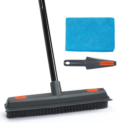 Rubber Broom Carpet Rake for Pet Hair Removal, Hardwood Floor, Fur Remover with - Image 1 of 4