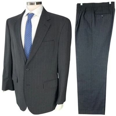 Jos A Bank Suit Mens 41R Charcoal Pinstripe 2PC Wool Classic Pleated Formal - Image 1 of 4