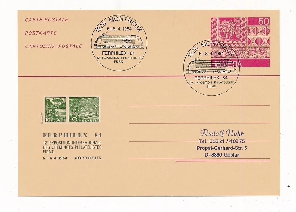 D334070 Switzerland Postal Stationery Train Cachet 1984 Montreux - Image 1 of 1