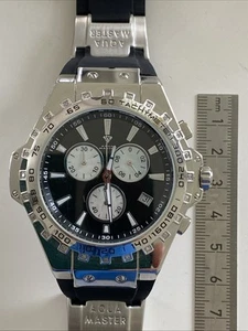 Aqua Master Men's W#337 Silver Chronograph Dial Silicone Quartz Watch New No Box - Picture 1 of 19