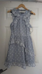 H&M Mini Blue Embroidered Dress Size 8 - Picture 1 of 7