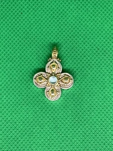 Griechisches Griechenland Silber 925, 750 (18K) Gold geätztes Kreuz Charm Aqua - Bild 1 von 6