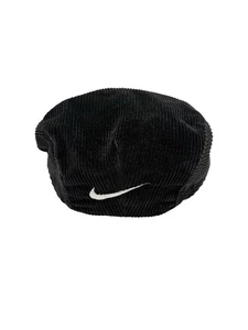 Vintage NIKE Corduroy Newsboy Cap Mens Large Golf Flat Cap Swoosh Logo Black USA - Picture 1 of 8