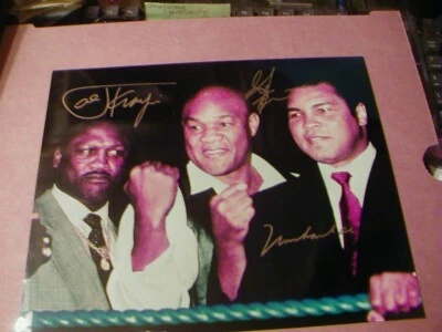 VINTAGE  SIGNED PHOTO  of JOE FRAZER, GEORGE FORMAN & MUHAMMAD ALI - Image 1 of 4