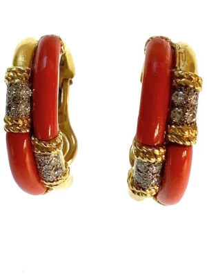 PENDIENTES DE DIAMANTES Y CORAL DE CORTE BRILLANTE DE KUTCHINSKY MARCADOS CON MARCA DE FABRICANTE Foto 1 de 4