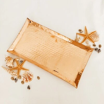 Bandeja para servir de cobre hecha a mano, bandeja rectangular, bandeja grande, bandeja vintage Foto 1 de 4