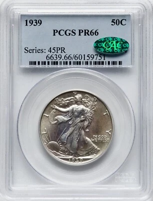 USA - 1939 Walking 50c - PCGS PF66 CAC APPROVED- SPECTACULAR QUALITY ! - Image 1 of 2