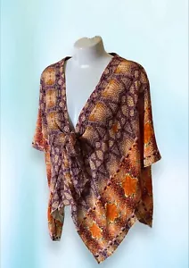 Blusa Top Alexis Seda Boho Mujer Naranja Púrpura Estampado Otoño Caftán 0 2 4 XS S - Imagen 1 de 10