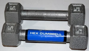 Pair of 5 Lb Cast Iron Hex Dumbbell Hand Weights Athletic Works 10 lbs Total - Picture 1 of 3