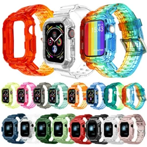 For Apple Watch Series SE/9/8/7/6/5/4 44/40/45/41mm Rugged Clear Case Strap Band - Picture 1 of 105