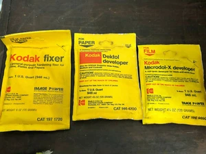 Vintage Lot of 3 Kodak - 1 Kodak Fixer, 1 Kodak Dektol, 1 Kodak Microdol-X Devel - Picture 1 of 2