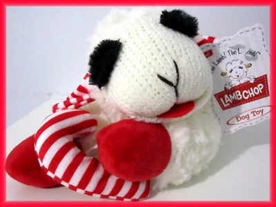 NEW CHRISTMAS CANDY CANE CUTIE PLUSH MULTIPET 10.5" LAMB CHOP DOG TOY W/SQUEAKER - image 1 of 4