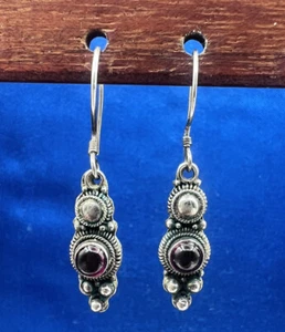 Granat runde 925 Sterling Silber Ohrhänger SS519 - Bild 1 von 3