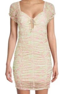Madden NYC Size XXXL, 3XL Pink Green Cream Colored Runched Bodycon Dress NWT - Picture 1 of 10