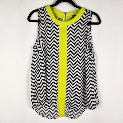 Dotti Womens Business Blouse Size 12 Neon Black White Geometric Zipper Light - Image 1 of 4