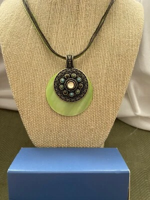 Lia Sophia Crystal Green Shell Necklace Medallion Meadow Choker - Image 1 of 4