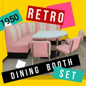 Pre-order Pink 1950 Retro Cafe Diner Booth 2Sofa-1 Corner Sofa,1 Table&3 chairs - Picture 1 of 12