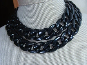 80R Acrylic Plastic Black Big Curb Link Chain 29" Long Strand Boho Mod Necklace - Picture 1 of 12