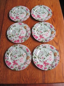Grace Teaware Fine Porcelain Salad Plates Aqua Blue Floral 8 in Set of 6 New - Picture 1 of 7
