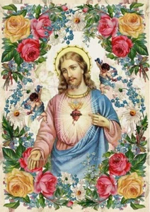 Jesus & Roses C Designer Reproduction Cotton Fabric Quilt Block Multi-size - Picture 1 of 1
