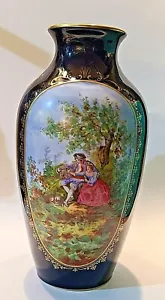 Vintage Limoges Tharaud Signed Cobalt Vase Hand Painted W/ Gold Accents 15" - Picture 1 of 8