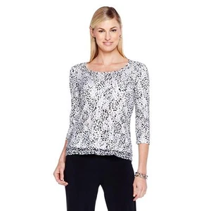 Slinky® Brand 3/4-Sleeve Printed Lace Tee 319169MJ -NI- (small) - Picture 1 of 2