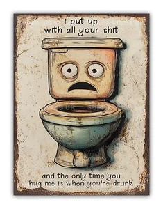 Funny Rude Toilet Bathroom Metal Sign Man Cave House - Picture 1 of 2