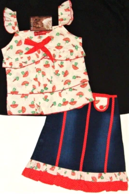 Baby Gassy Gooma Girls Top Skirt Set size 10 Pleated Ruffle, Denim Skirt - Image 1 of 4
