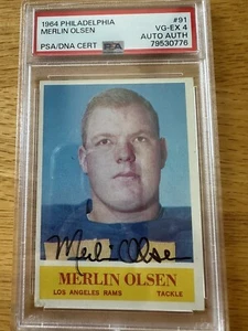 Merlin Olsen 1964 Philadelphia #91 RC Rookie Signed Auto PSA DNA - Bild 1 von 2