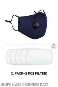 Face Nose Mask Unisex Washable Reusable W/ Air Valve 5pcs Anti-Pollution Filter - Picture 1 of 3