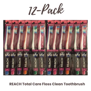 12-PACK! REACH Total Care Floss Clean Toothbrush Assorted, Floss-Like Bristles - Picture 1 of 1