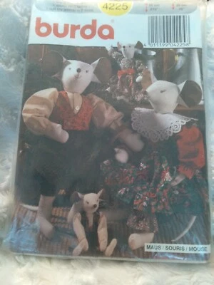 Burda 4225 Mouse Mice Stuffed Doll & Clothes Sewing Craft Pattern Uncut - Image 1 of 3