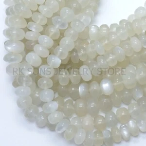 Natural White Moonstone Smooth Rondelle Gemstone Beads 8 - 11 mm 15 Inches - Picture 1 of 5