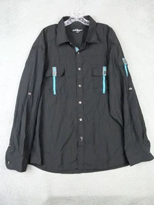 Old Skool Mens 3XL Black Blue Striped Longsleeve Button Up Shirt - Picture 1 of 8