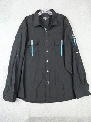 Old Skool Mens 3XL Black Blue Striped Longsleeve Button Up Shirt - Image 1 of 4