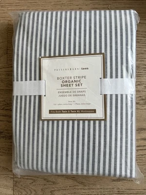 JUEGO DE SÁBANAS ORGÁNICAS A RAYAS BOXTER ADOLESCENTE GRANERO CERÁMICA, DOBLE LG ~ GRIS/BLANCO Foto 1 de 2