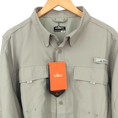 Habitat River Shirt Mens XL Grey Nylon Long Sleeve Vented Pockets Fishing NEW - Image 1 of 4